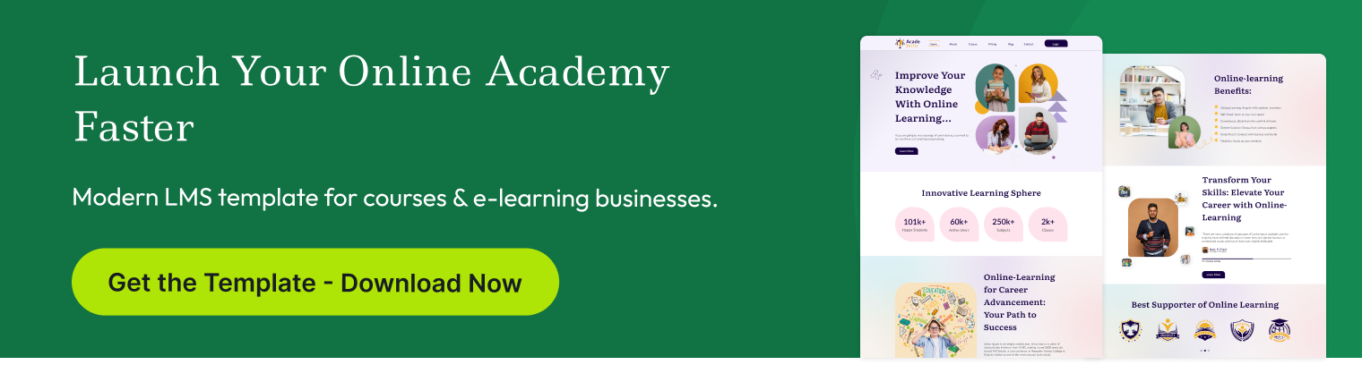 acade skills education website template elementor kit, modern lms template for online courses and elearning businesses