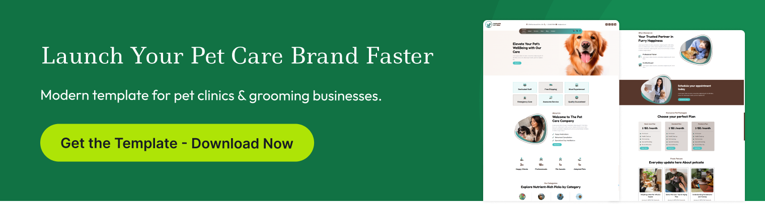 simplete pet care website elementor kit modern pet care template for pet clinics and grooming businesses