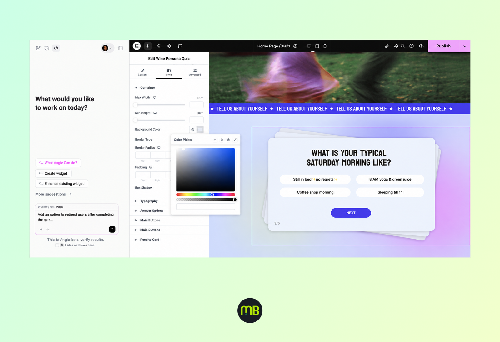 Agentic ai website builder generating a homepage layout with multiple sections automatically
