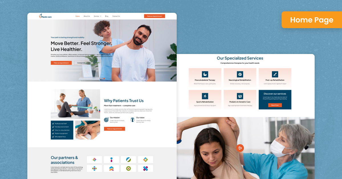 Physical Therapy Website Design - Physic Care Elementor Template