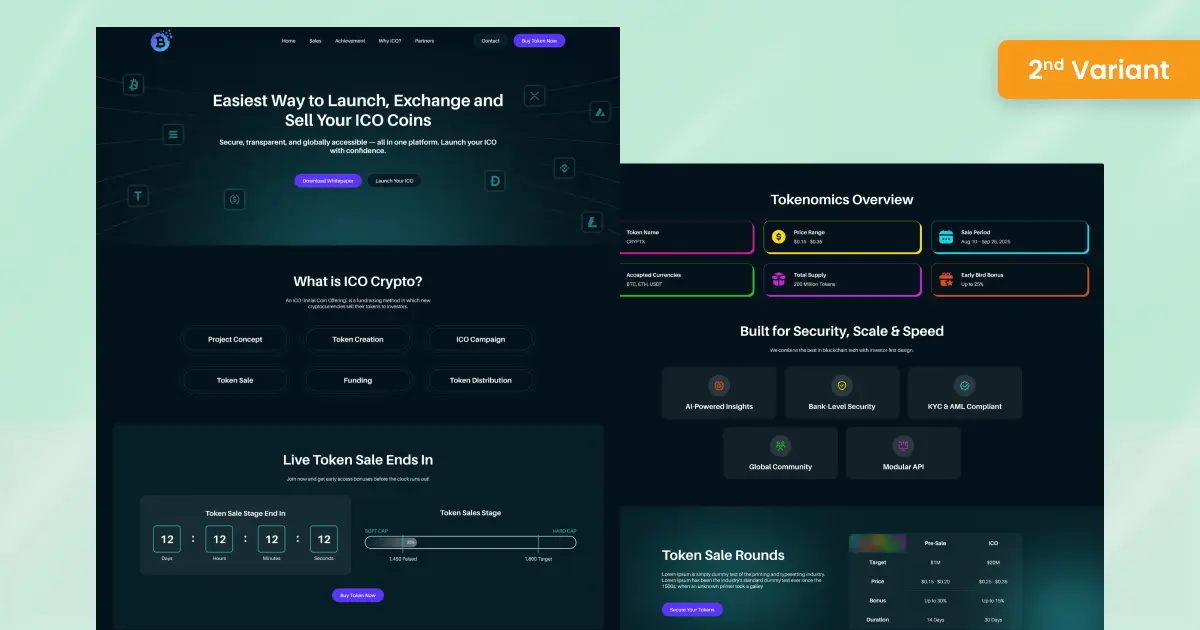 ICO web design for crypto startups and blockchain presale campaigns