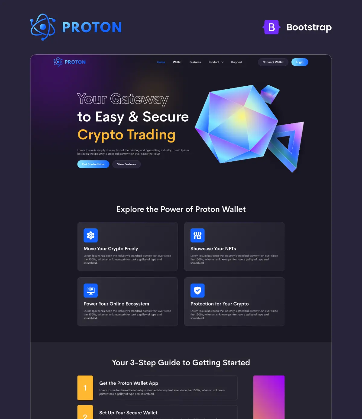 Proton crypto wallet bootstrap landing page thumbnail preview