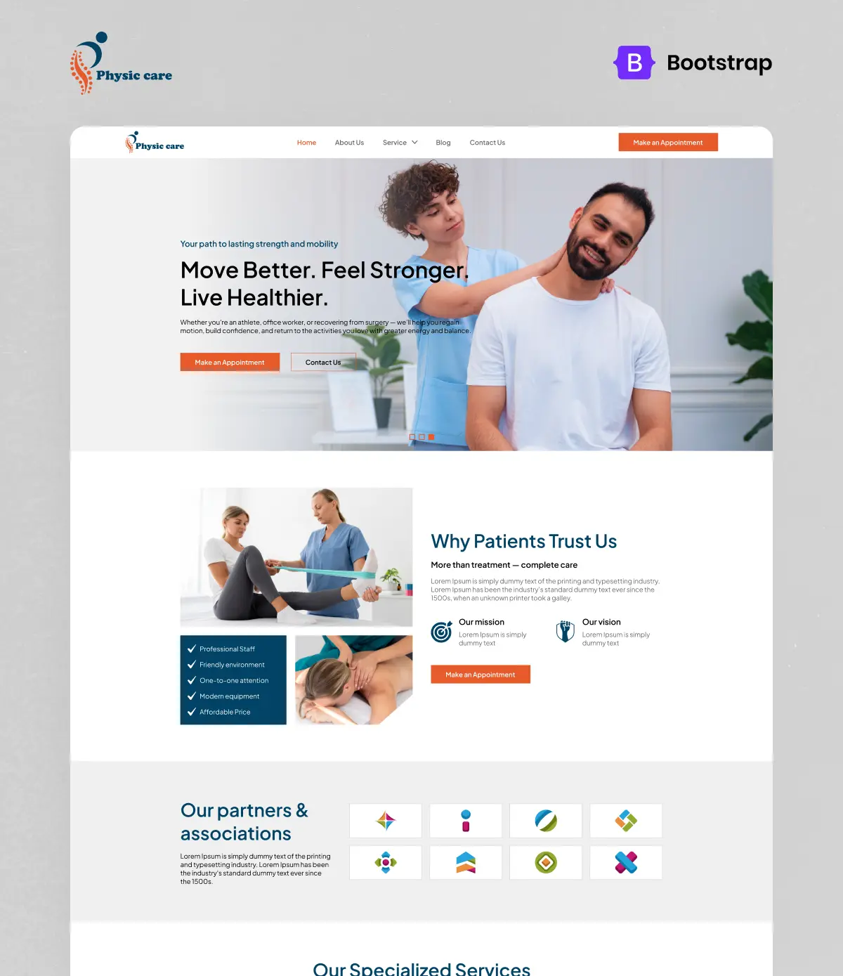 Free bootstrap templates for website with physio services