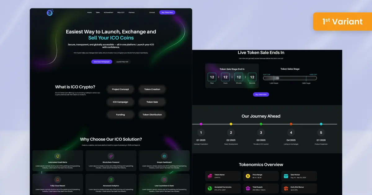 Free Elementor templates for ICO launching landing page