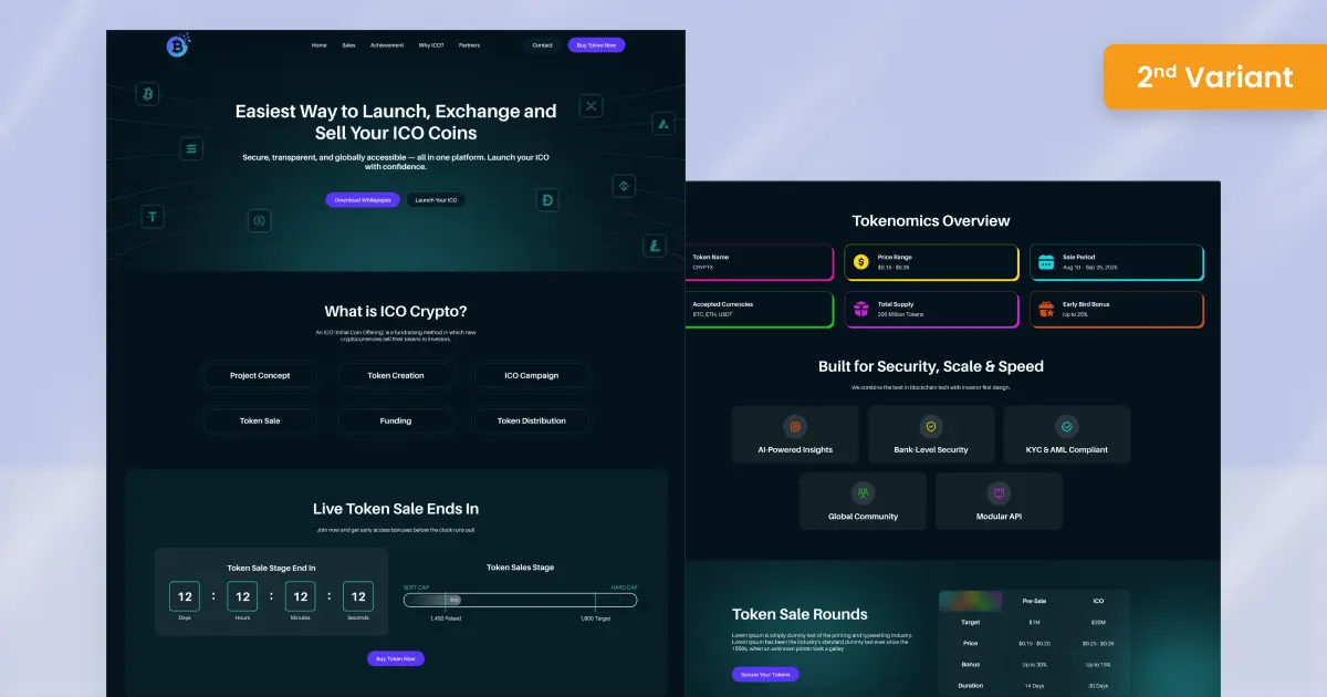 Website landing page design for ICO token sale