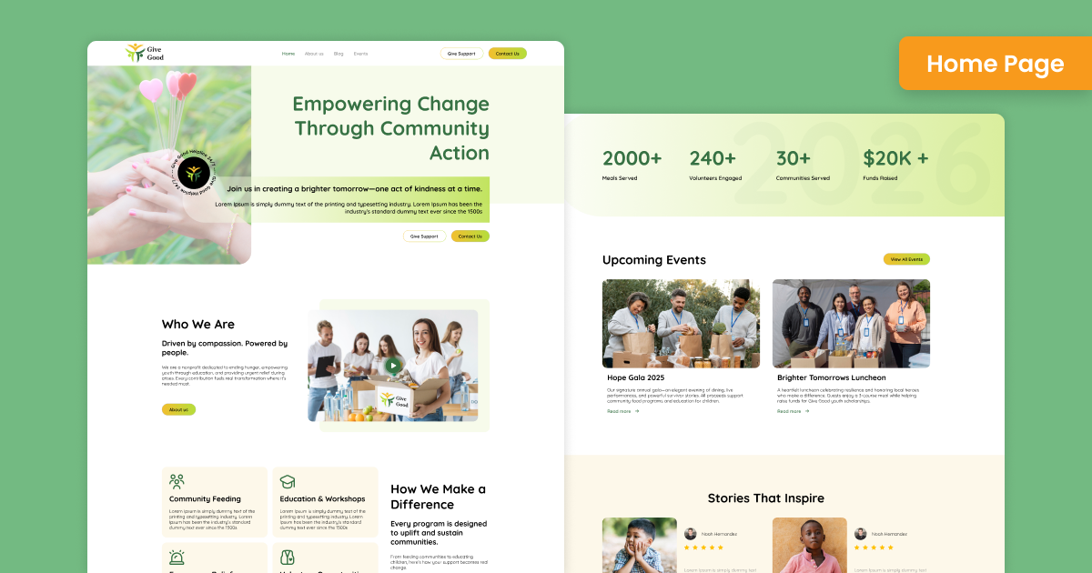 Give Good charity website template for NGOs built with Elementor