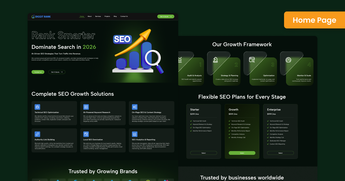 Diggitrank marketing website template built with Elementor
