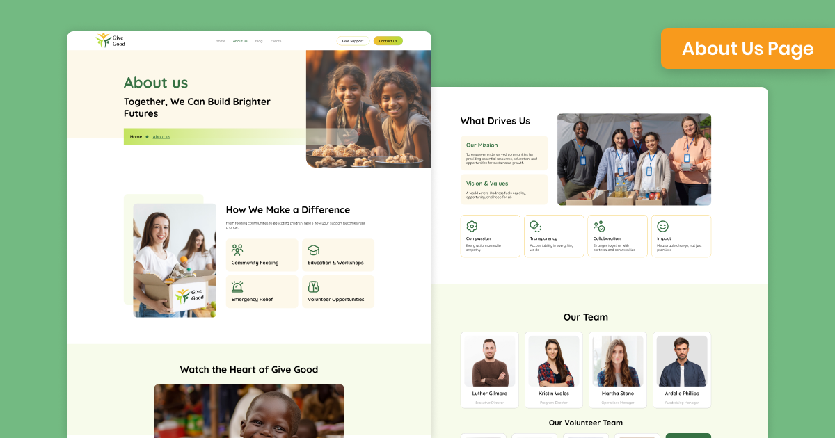 Give Good Elementor design for best nonprofit websites and donation campaigns