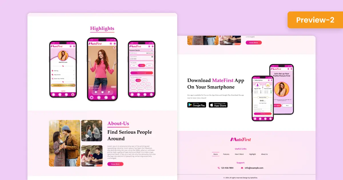 Dating profile template for matchmaking websites, clean mobile-ready layout