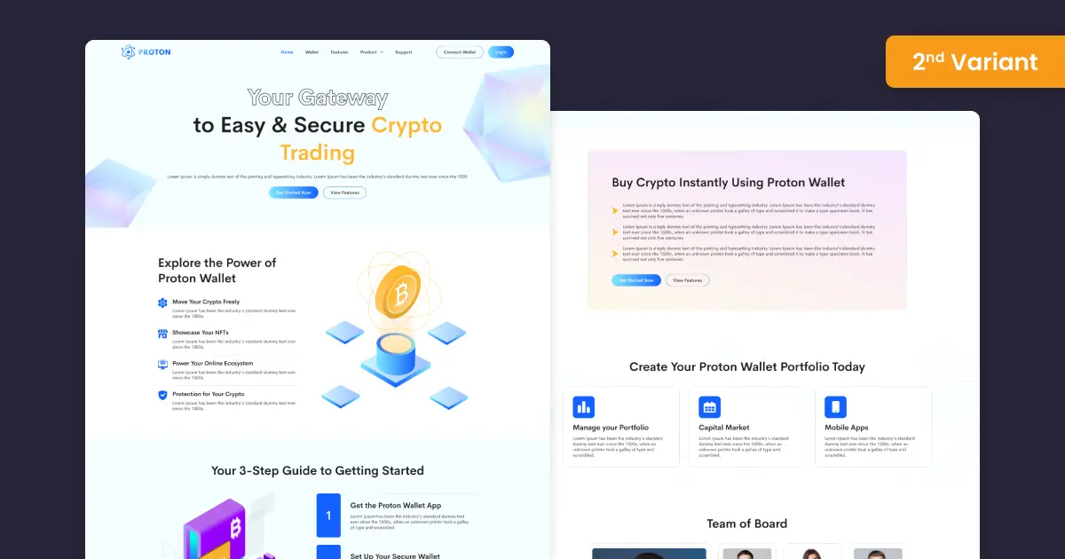 Responsive crypto landing design for Proton wallet website