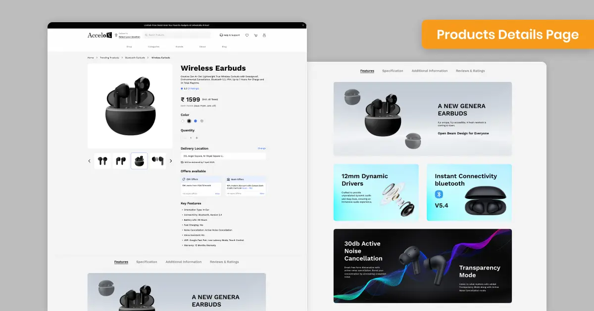 Electronics store design for phones, laptops & accessories, mobile-ready pages